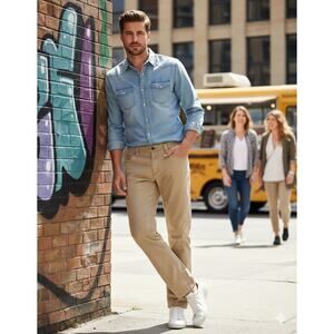 Fatface men's chino pants beige tan sz 34R, inseam 31" British designed clothing